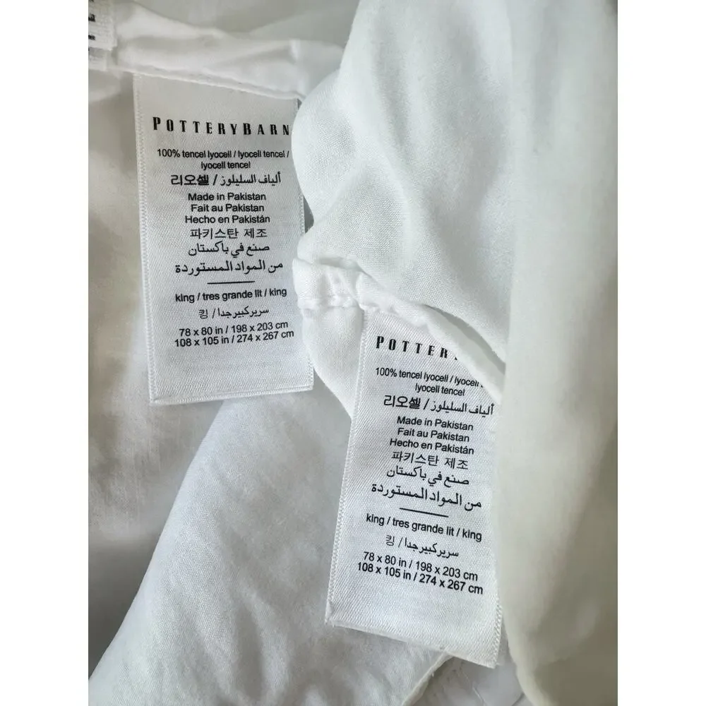 Pottery Barn King Fitted & Flat Sheet Set TENCEL Lyocell White Silky 2pc